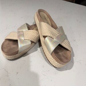 Toms Iridescent and Cream Platform Sandals
